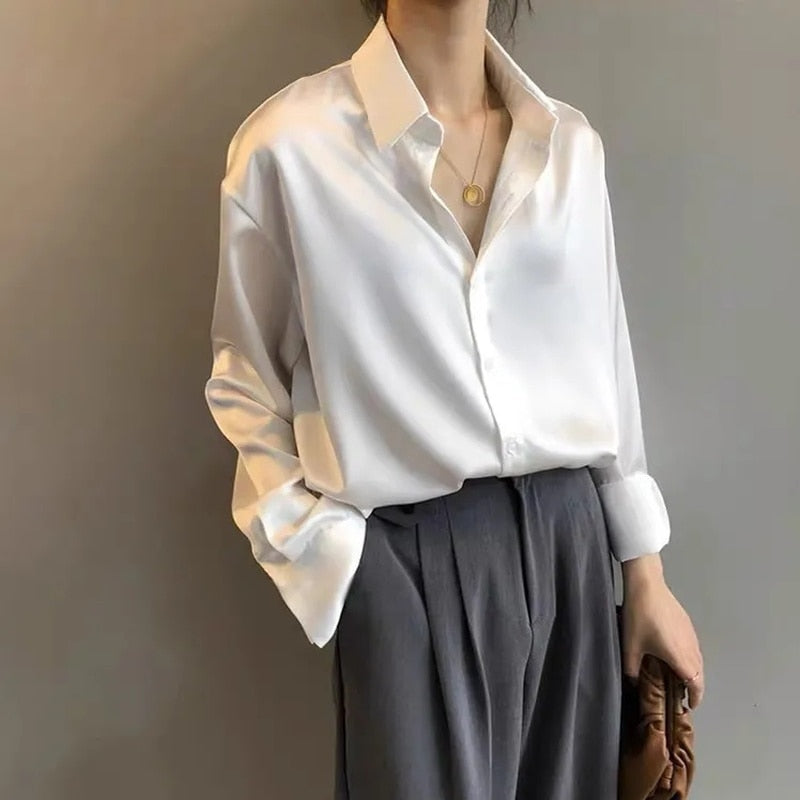 Dames Blouse Casual Met Open Kraag En Oprolbare Mouwen 1