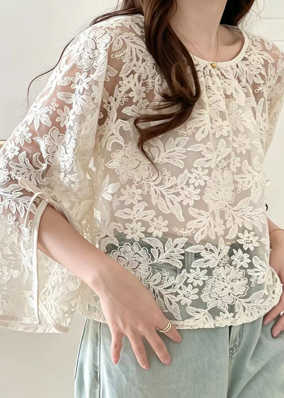 Dames Blouse Kanten O-hals Zomer Top 0