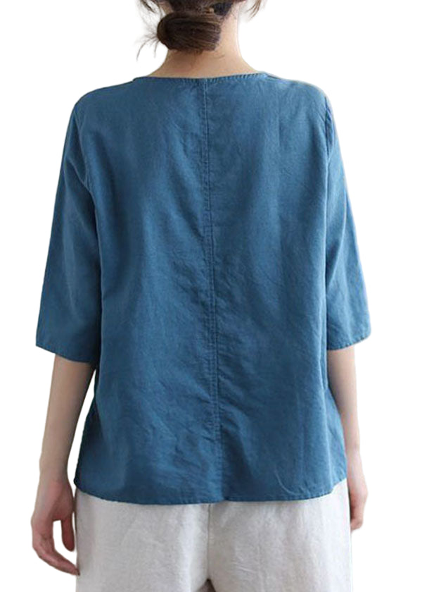 Dames Blouse Katoen met Borduursel en Halve Mouwen 2