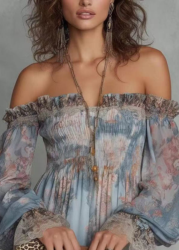 Dames Blouse Lange Mouwen Patchwork Print Met Schuine Hals 3