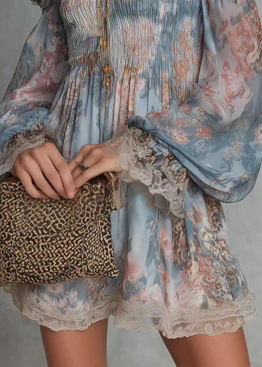 Dames Blouse Lange Mouwen Patchwork Print Met Schuine Hals 4