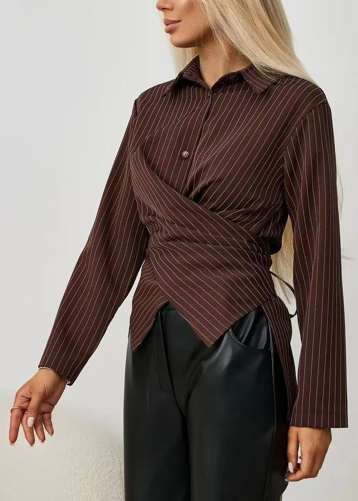 Dames Blouse Lange Mouwen Peter Pan-kraag Gestreept 2