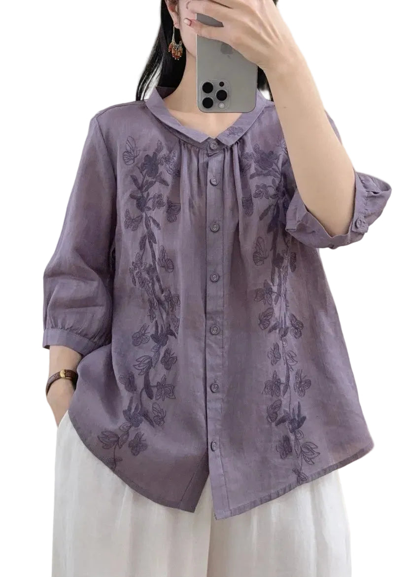 Dames Blouse Losse Geborduurde Vlinderstijl 0