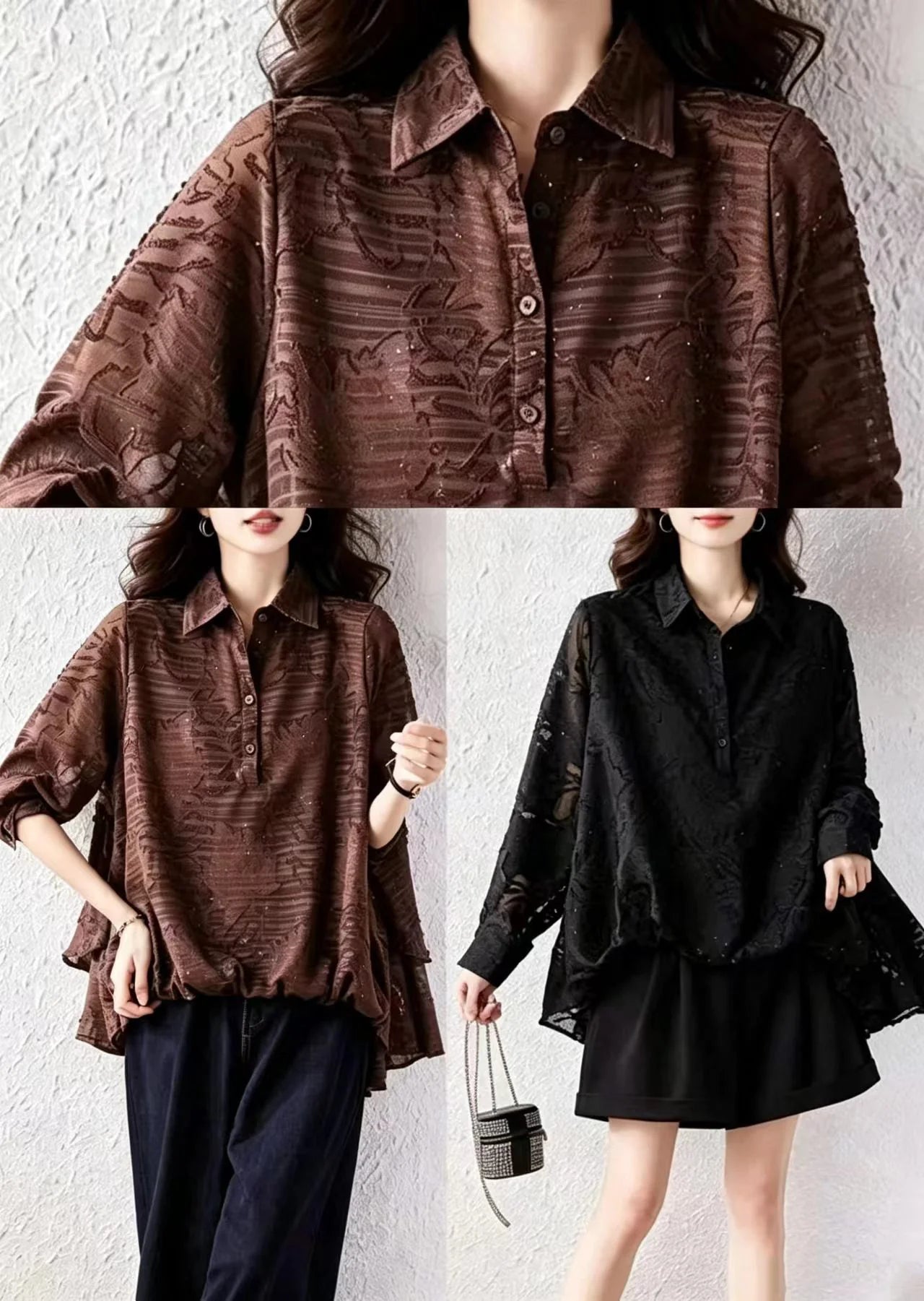 Dames Blouse Losse Pasvorm Jacquard Met Ruches 4