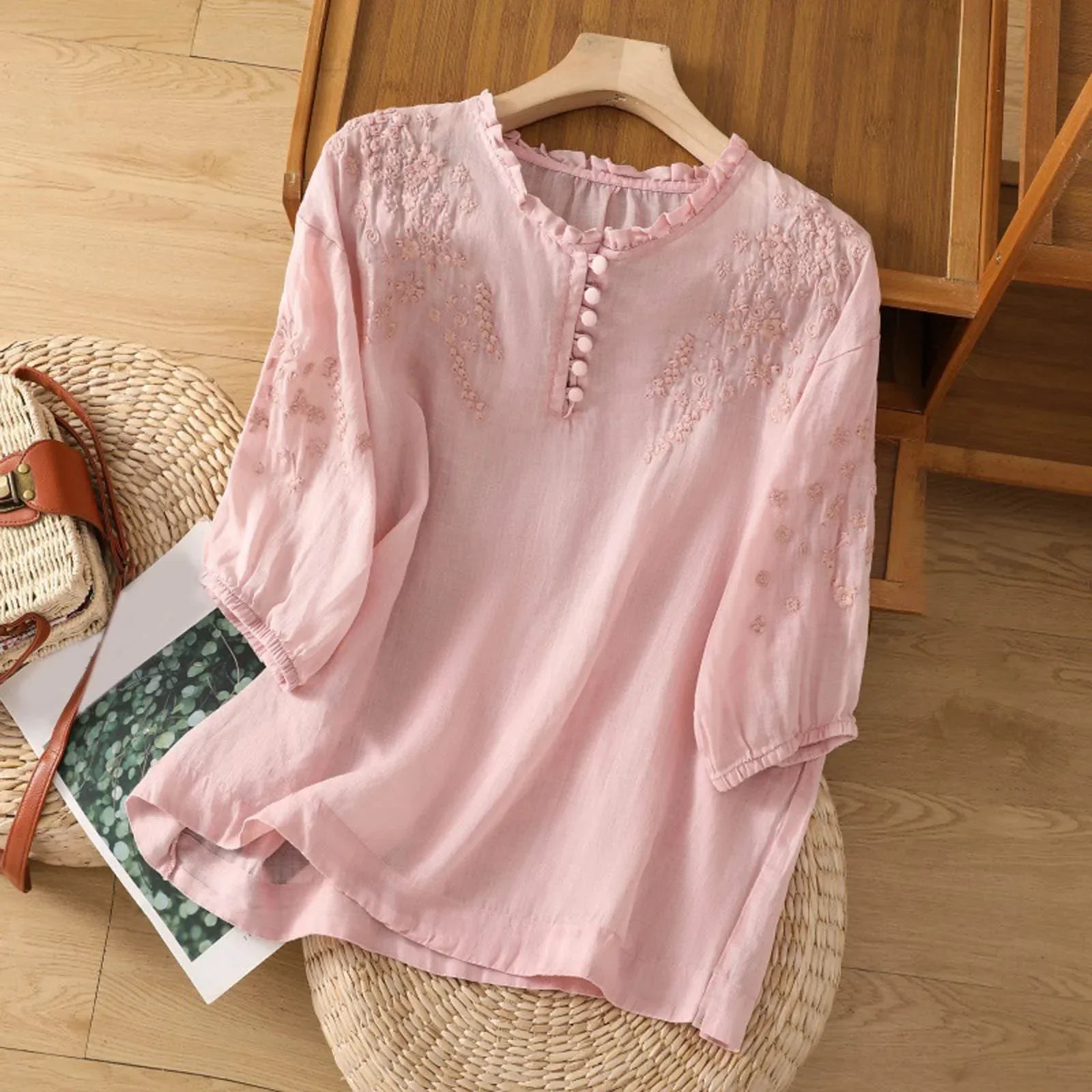 Dames Blouse Met Bloemenknopen Elegant 2