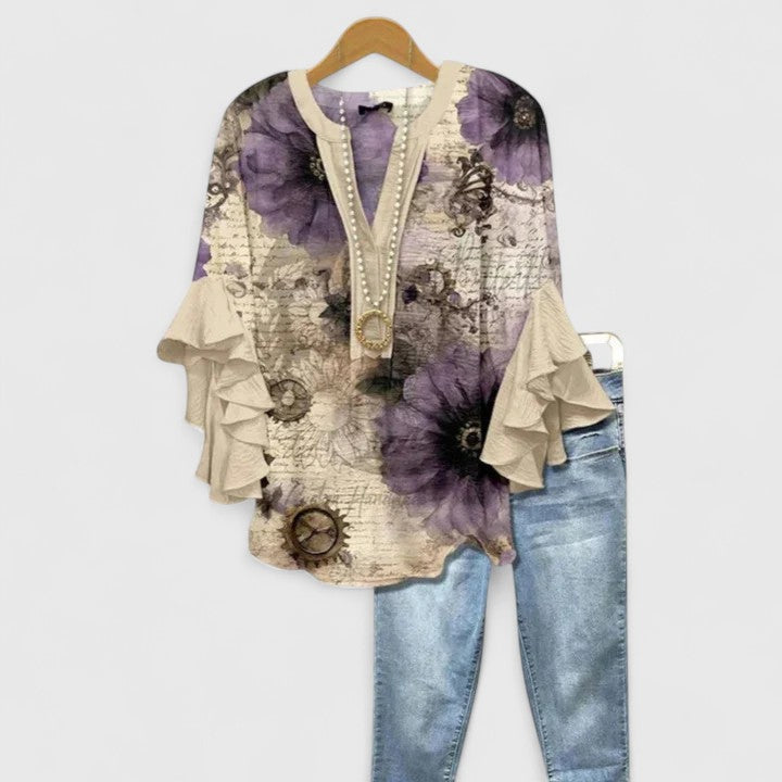 Dames Blouse Met Bloemenprint En Ruches Casual Chic 9