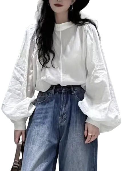Dames Blouse Met O-hals En Lantaarnmouwen Casual Stijl 0