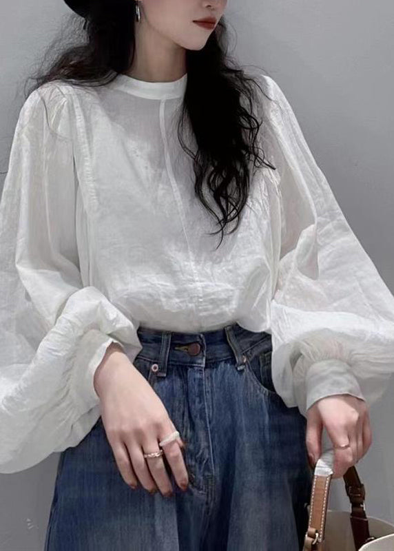 Dames Blouse Met O-hals En Lantaarnmouwen Casual Stijl 2