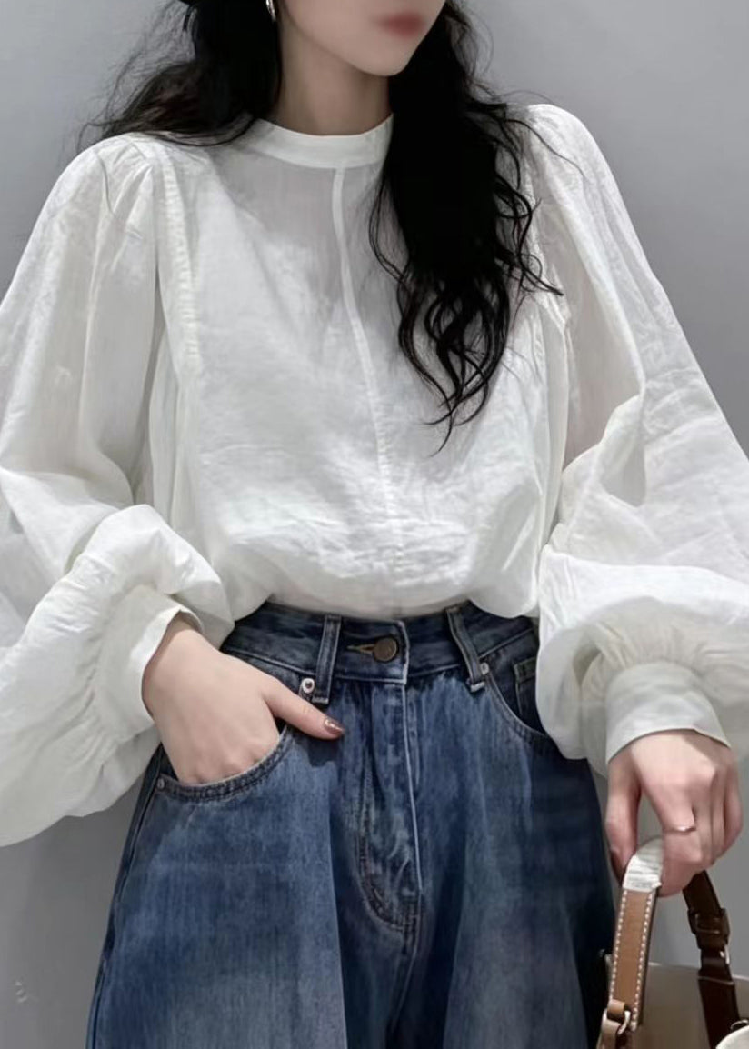 Dames Blouse Met O-hals En Lantaarnmouwen Casual Stijl 4