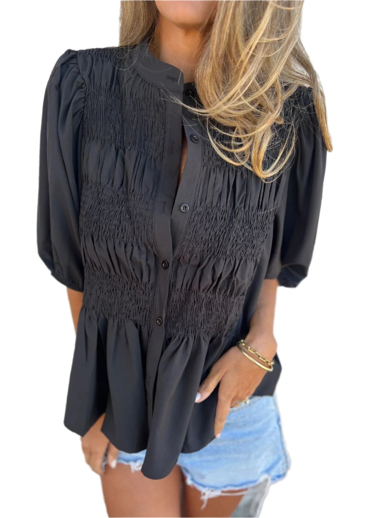 Dames Blouse Met Plissé Ontwerp en Relaxte Pasvorm 0