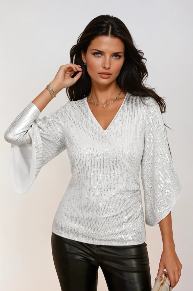 Dames Blouse Met Wrap Design en Bell Mouwen 3