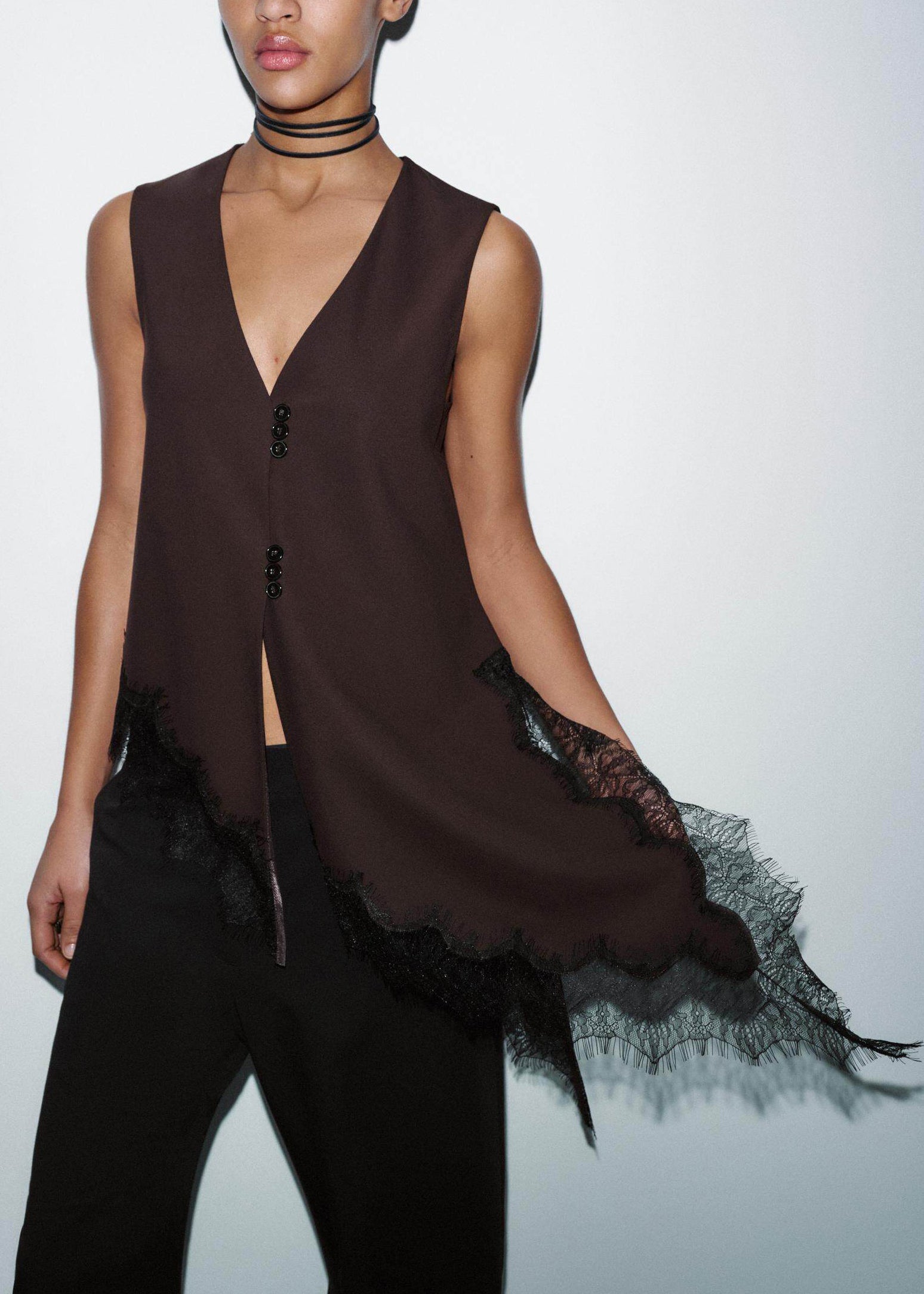Dames Blouse Mouwloos V-hals Patchwork Kant 2