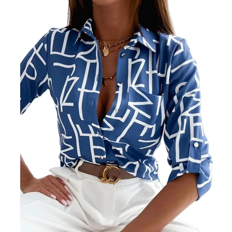 Dames Blouse Omgeslagen Kraag Minimalistisch 0