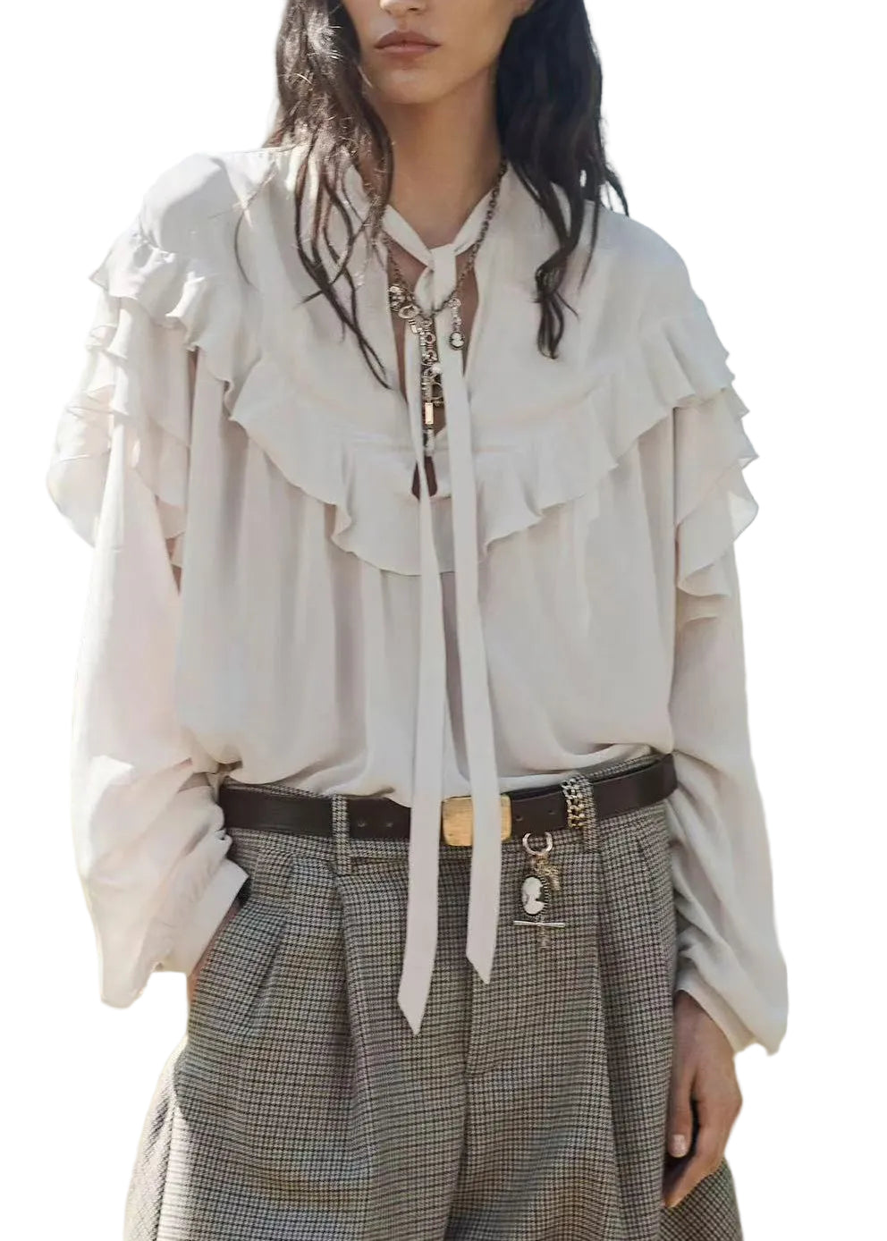 Dames Blouse Oversized Kant Ruches Lange Mouwen 0
