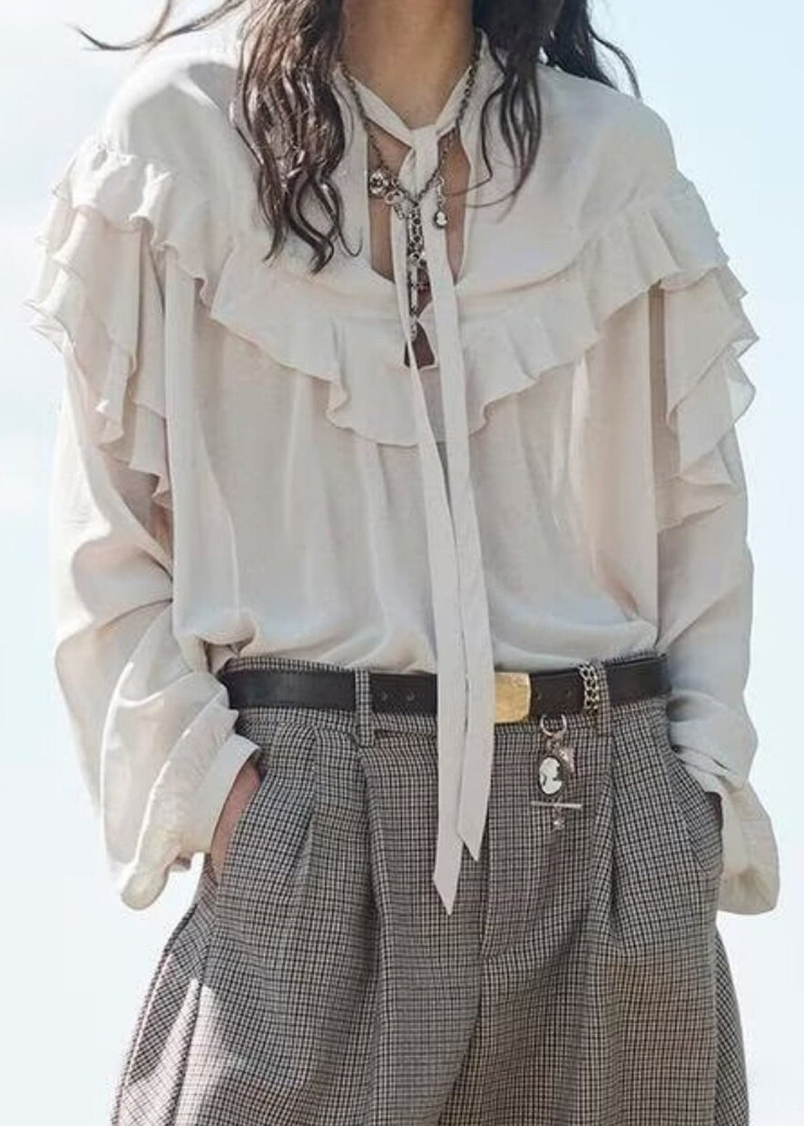 Dames Blouse Oversized Kant Ruches Lange Mouwen 1