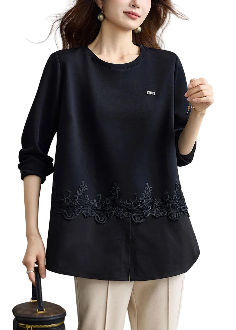 Dames Blouse Ronde Hals Patchwork stijl 0