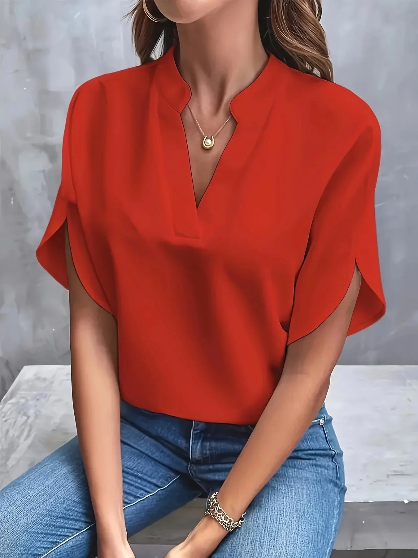 Dames Blouse V-Hals Kapmouwen Stylish 4