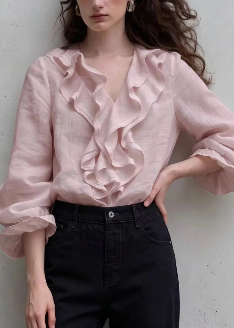 Dames Blouse V-hals Ruches Pofmouwen 3