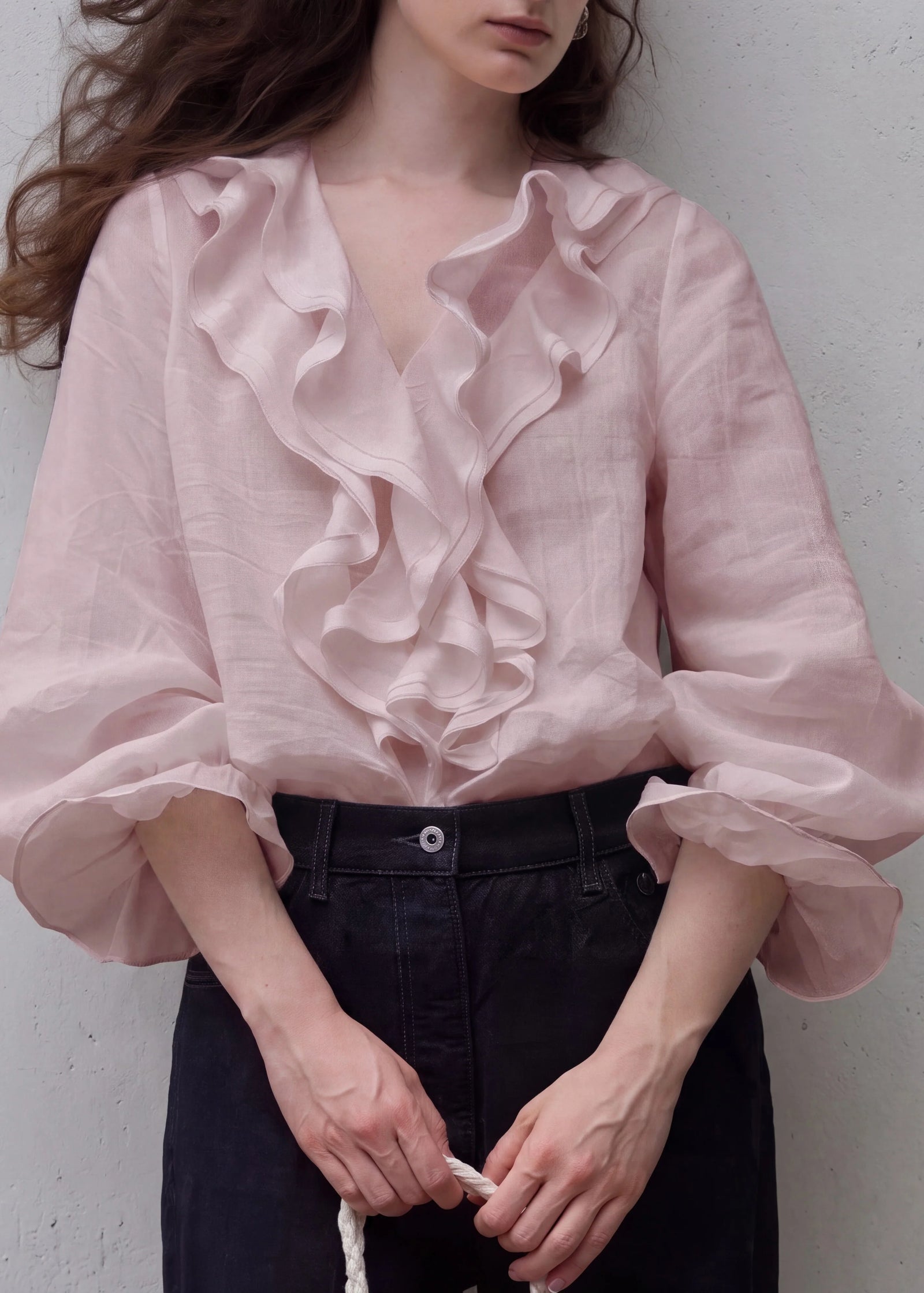 Dames Blouse V-hals Ruches Pofmouwen 4