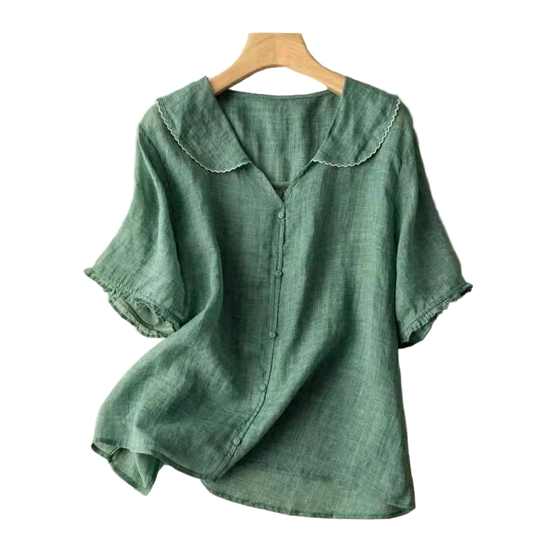 Dames Blouse Vintage met Geschulpte Kraag 0