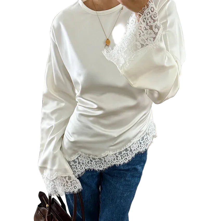 Dames Blouse met Flare Mouwen en Asymmetrisch Design 0