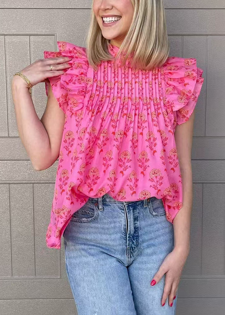 Dames Blouse met Franse Rozenprint en Vlindermouwen 1