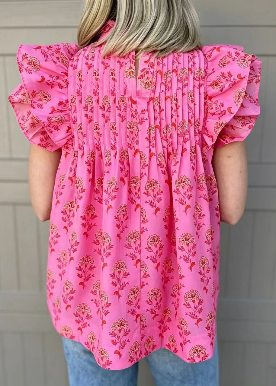 Dames Blouse met Franse Rozenprint en Vlindermouwen 4