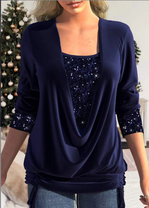 Dames Blouse met Gedrapeerde Halslijn en Pailletten 6