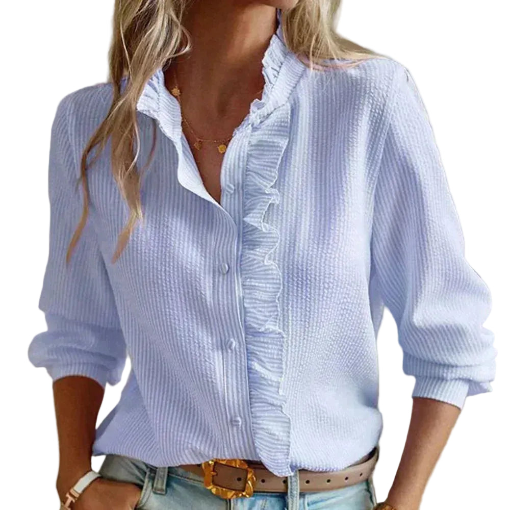 Dames Blouse met Manchetkraag en Lange Mouwen voor Casual en Zakelijke Gelegenheden 0