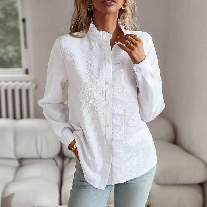 Dames Blouse met Manchetkraag en Lange Mouwen voor Casual en Zakelijke Gelegenheden 2