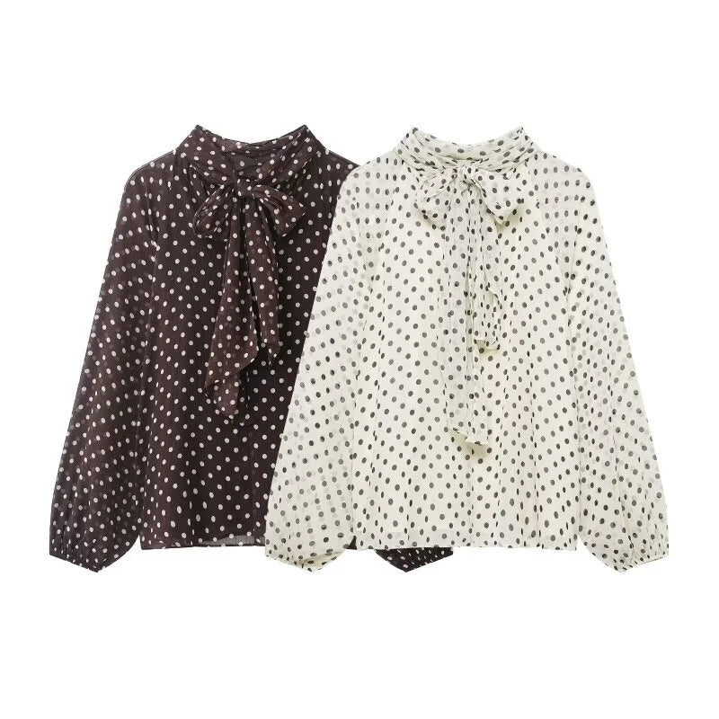 Dames Blouse met Stippen en Lantaarnmouwen 0