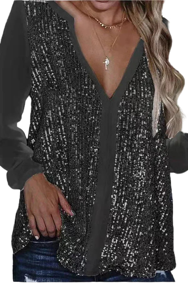 Dames Blouse met V-hals en Pailletten 0