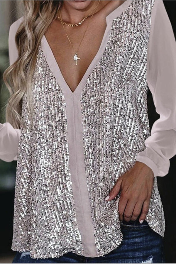 Dames Blouse met V-hals en Pailletten 1