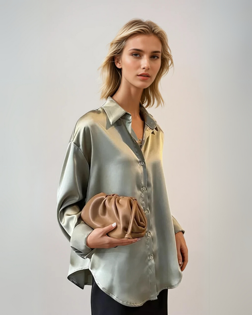 Dames Blouse van Satijn met Elegante Afwerking 1