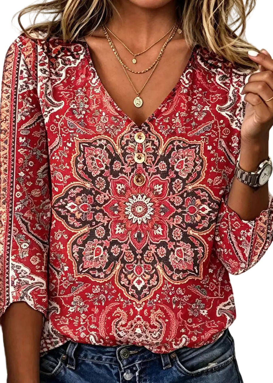 Dames Blousetop V-hals Bohemian Stijl 0