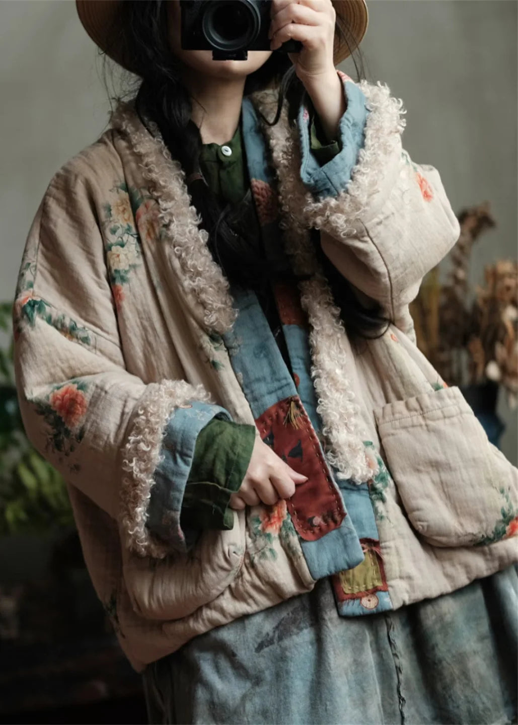 Dames Boho Jas Patchwork Met Zakkenprint 2