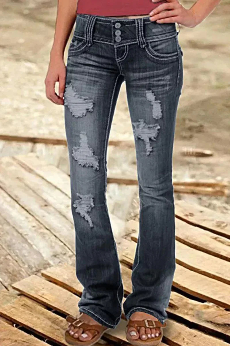 Dames Bootcut Denim Jeans Gescheurd 7