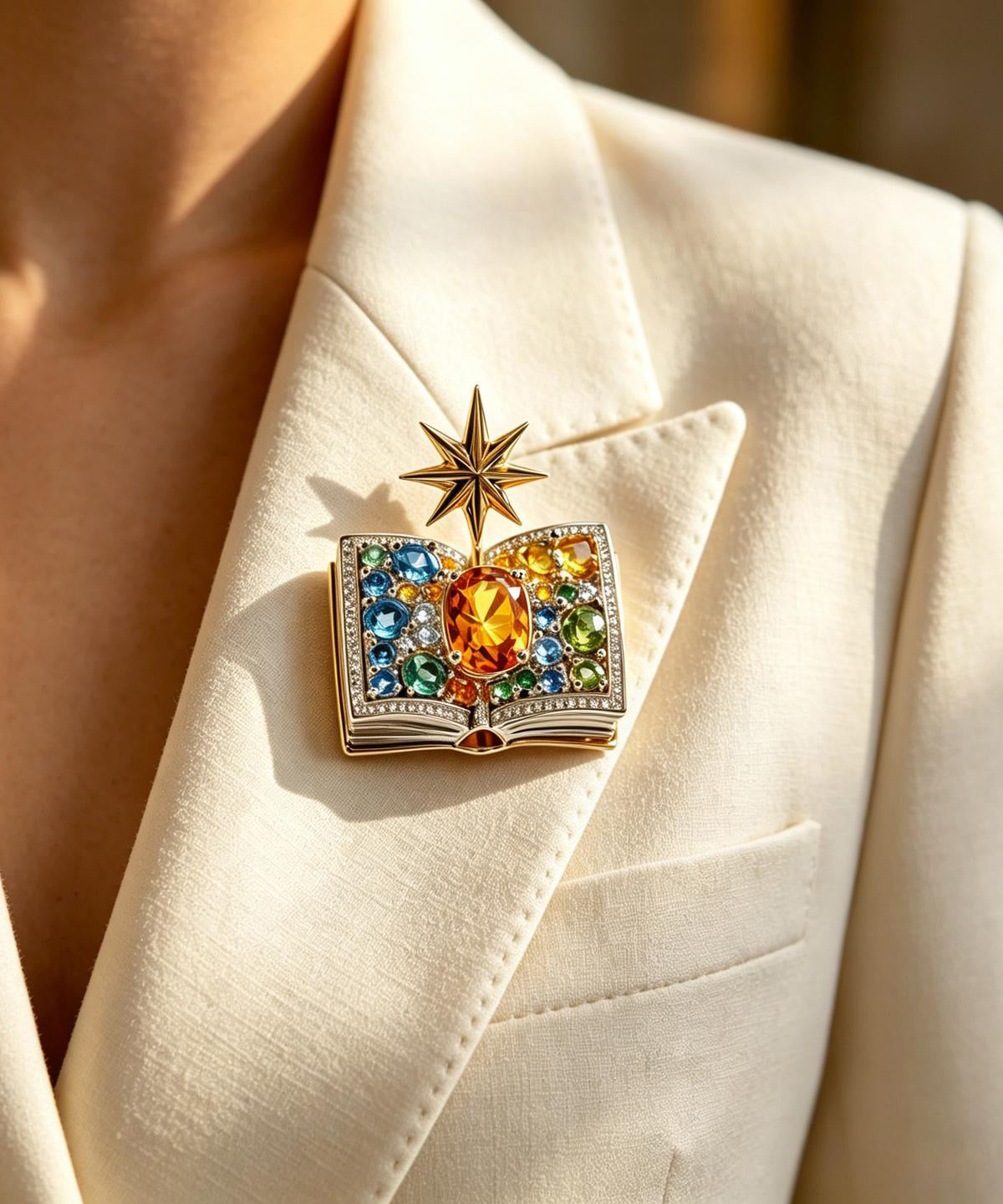 Dames Broche Regenboog Met Magisch Boek Design 1