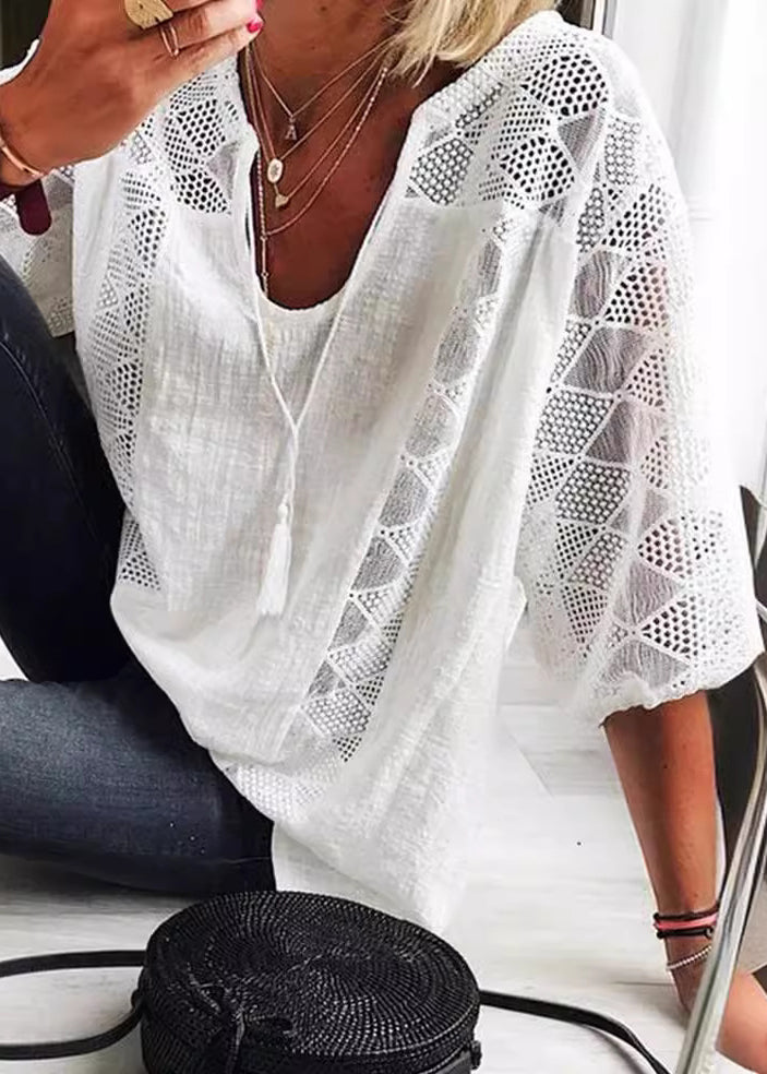 Dames Casual Blouse U-hals Patchwork 0