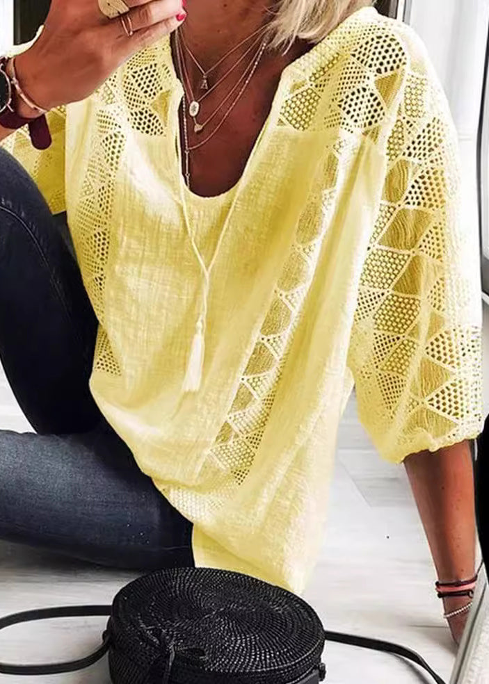 Dames Casual Blouse U-hals Patchwork 2