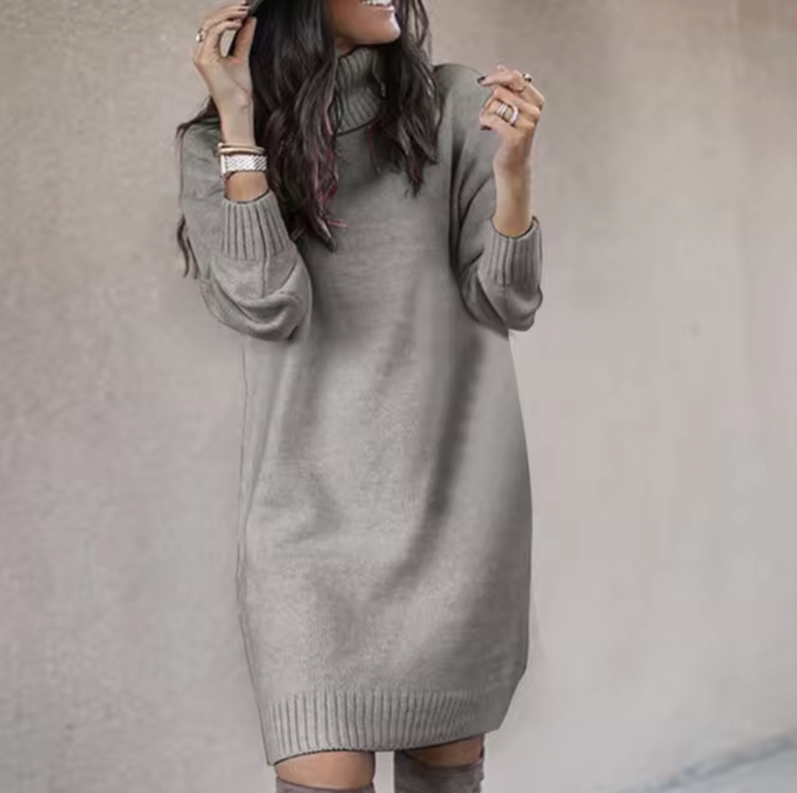 Dames Casual Gebreide Jurk Met Lange Mouwen 4
