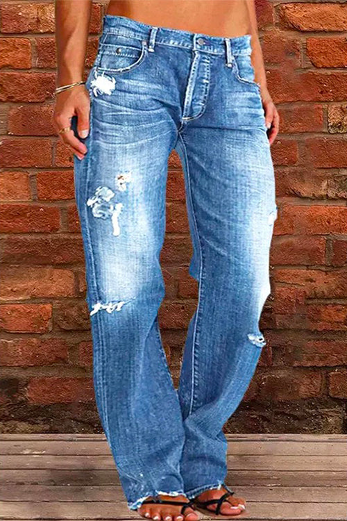 Dames Casual Gescheurde Jeans met Eén Knoop en Zakken 1