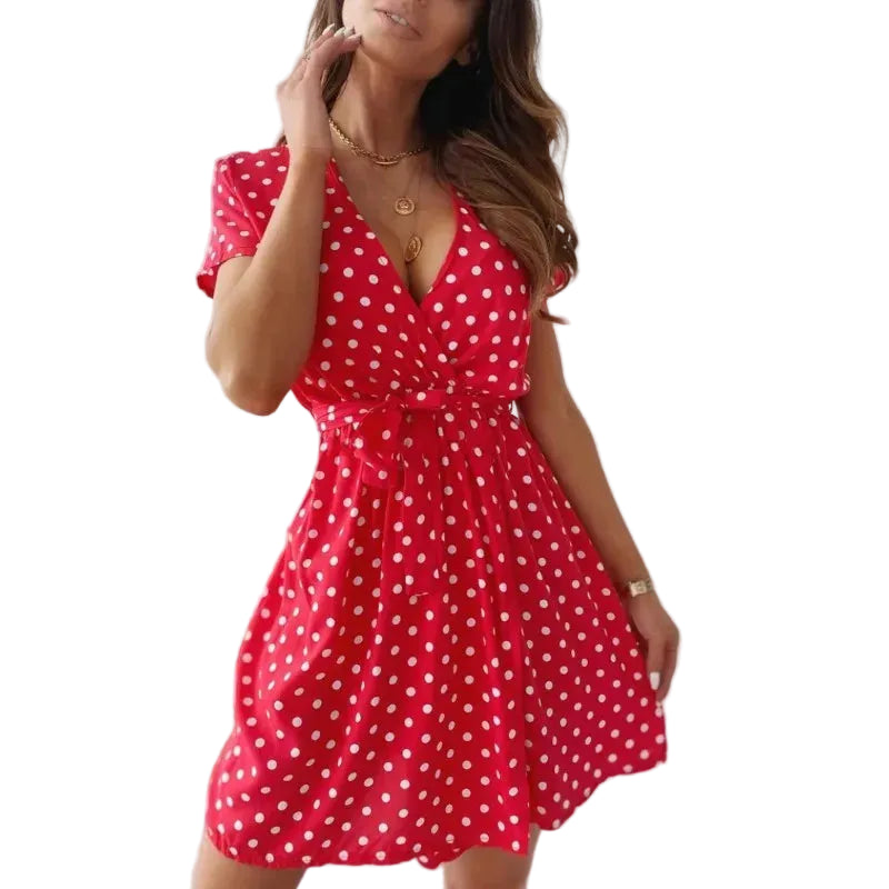 Dames Casual Jurk met Polka Dot en V-hals 0