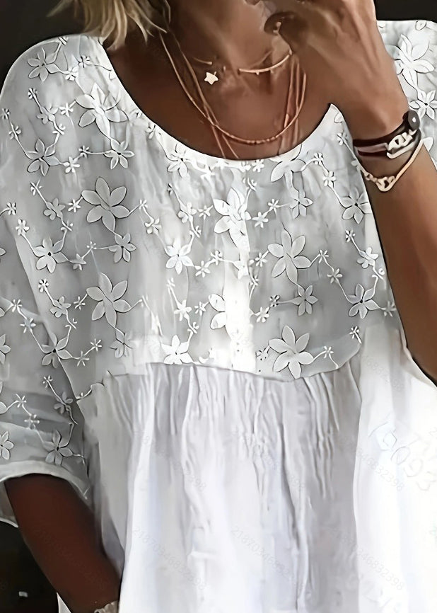 Dames Casual Top met O-hals en Bloemenprint 1
