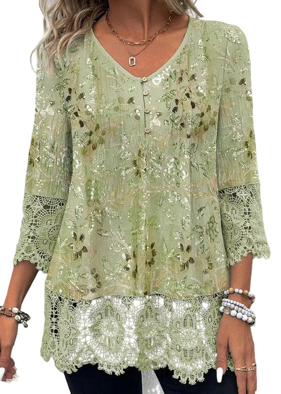 Dames Chiffon Shirt Top met V-hals en Print 0