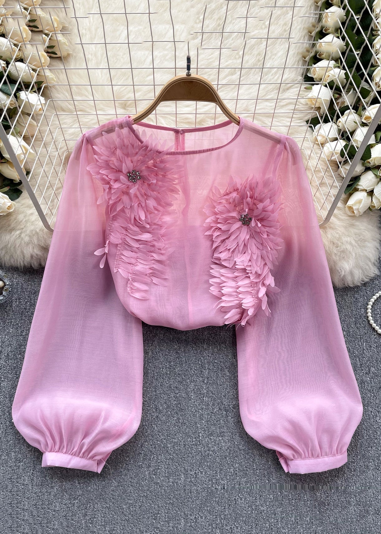 Dames Chiffon Shirt met O-hals en Lange Mouwen 2
