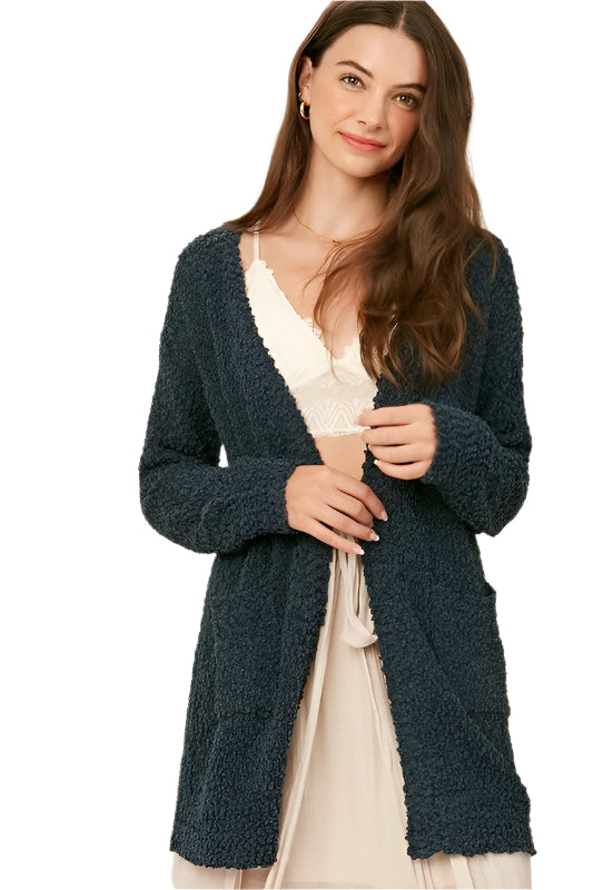 Dames Chunky Open Cardigan Popcorn Textuur Zachte Brei 0
