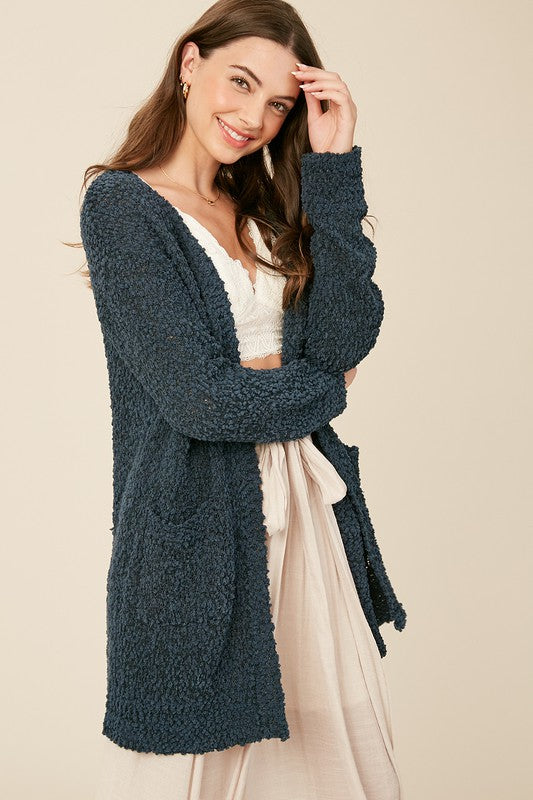 Dames Chunky Open Cardigan Popcorn Textuur Zachte Brei 1