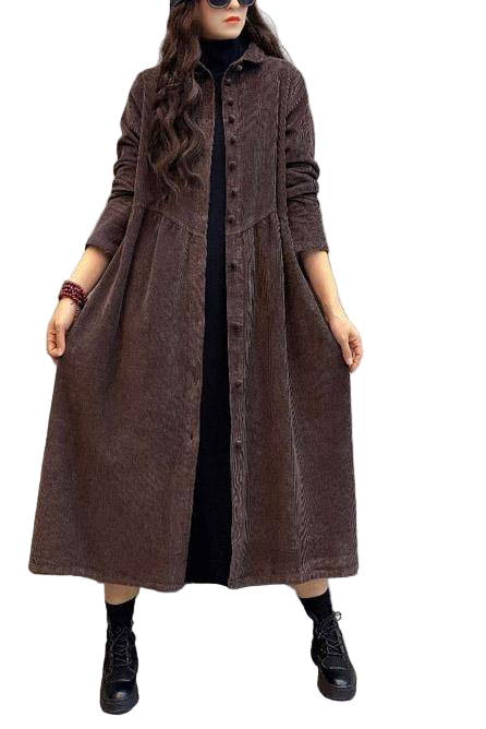 Dames Corduroy Jas in Donkergroen met Ceintuur 4