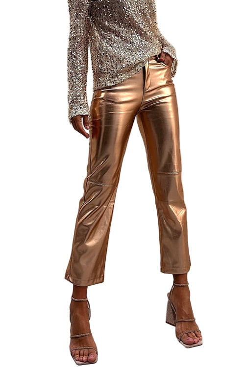 Dames Cropped Broek Metallic Kunstleer Rechtdoor 0